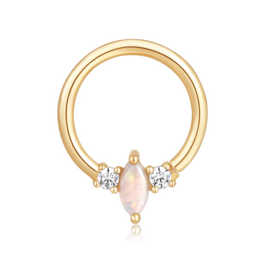 Solid Gold Septum Ring Diamond & Opal Bendable Ring