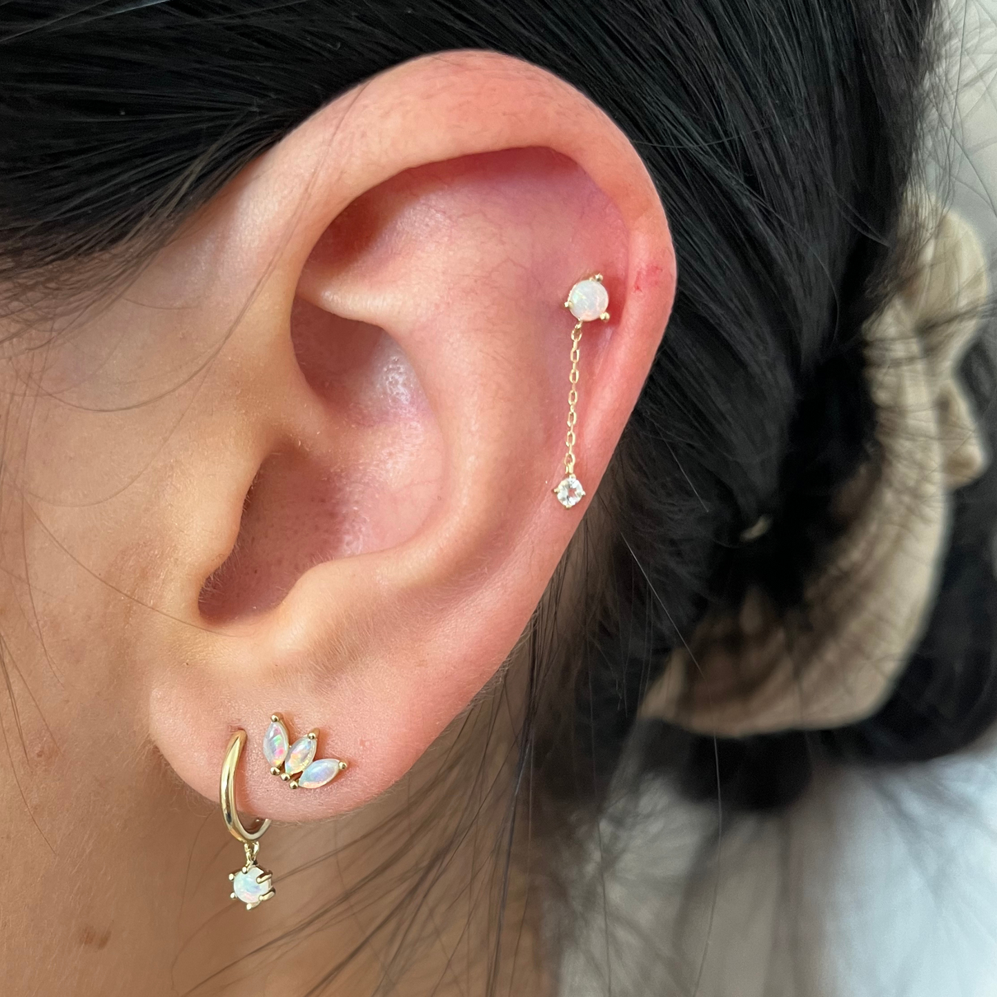 Solid Gold Opal Trinity Studs