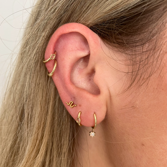 Solid Gold Moonstone Huggies
