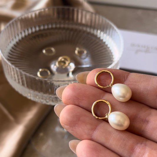 Solid Gold Pearl Droplet Huggies
