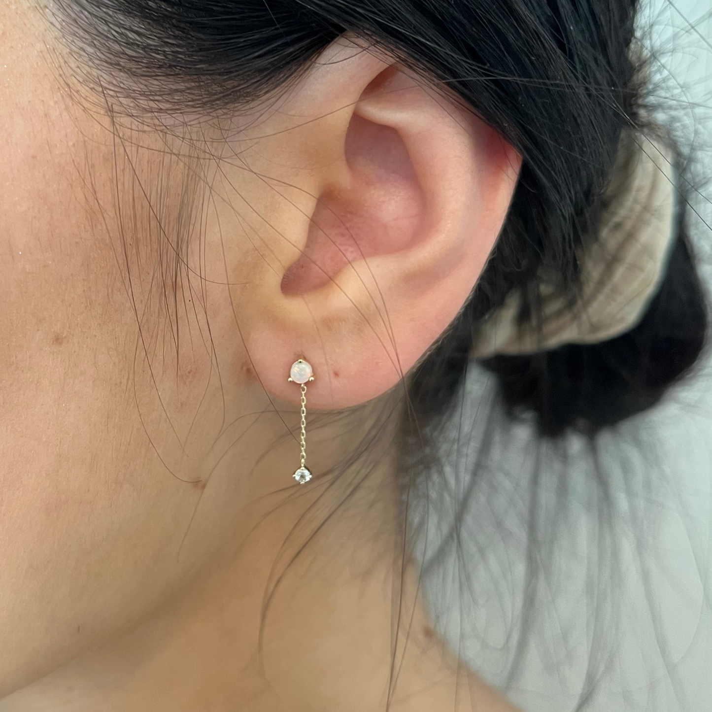 Solid Gold Opal Pendulum Studs